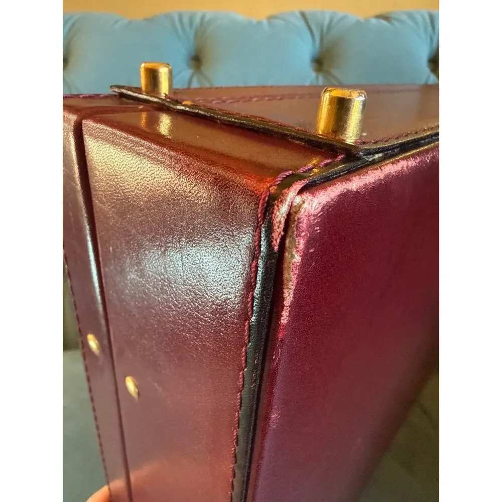 VTG attaché briefcase genuine leather brown burgundy gold tone locks hardware!